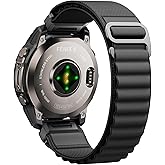 Alpine Loop Nylon Watch Band Compatible with Garmin Fenix 5/6/7/8 47mm, Quickfit 22mm Rugged Watch Bands for Garmin Epix Gen 2/Fenix 8 Pro 47mm/7 Pro/6 Pro/5 Plus/Forerunner 935/S62(Black)