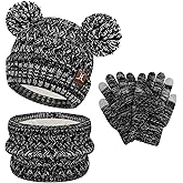 ZASFOU Toddler Kids Winter Hats Scarf Touchscreen Gloves Set Knit Pom Beanie Neck Warmer for Girls Boys 2-7 Year Old Gifts