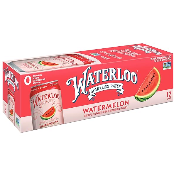 WATERLOO SPARKLING WATER, WATERMELON NATURALLY FLAVORED, 12 FL OZ CANS, PACK OF 12 | ZERO CALORIES | ZERO SUGAR OR ARTIFICIAL SWEETENERS | ZERO SODIUM