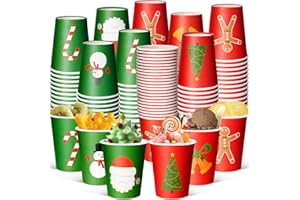 Roshtia 120 Pcs Christmas Disposable Paper Cups 8oz Red and Green Drinking Cups for Coffee Juice Hot or Cold Drinks Funny Christmas Party Restaurant Business Supplies Decoration