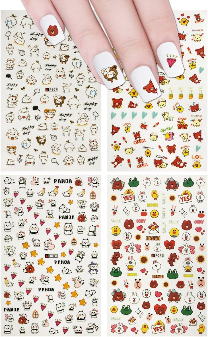 Allydrew A70655 4 Sheets Nail Stickers Nail Art Set - Bears & Pandas Nail Stickers (4 Sheets)