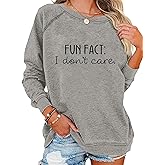 EADINVE "FUN FACT: I don't care Letter Print Women's Crewneck Sweatshirt Raglan Long Sleeve Casual Pullover Tops
