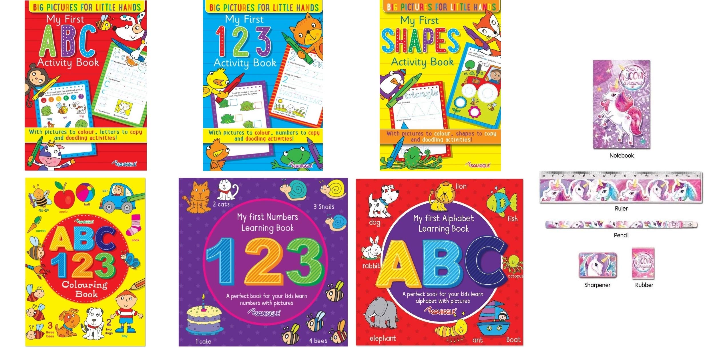 My Numbers, Words, ABC, Colours and Shapes Colouring Book & Learning with Unicorn Stationery: Fun Children's Activity Colouring Books for Toddlers and Kids Ages 3, 4 & 5 for Nursery & Preschool