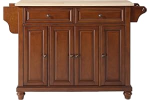 Crosley Furniture Cambridge Wood Top Rolling Kitchen Island Storage Cart, Microwave Stand, Spice Rack, Cherry