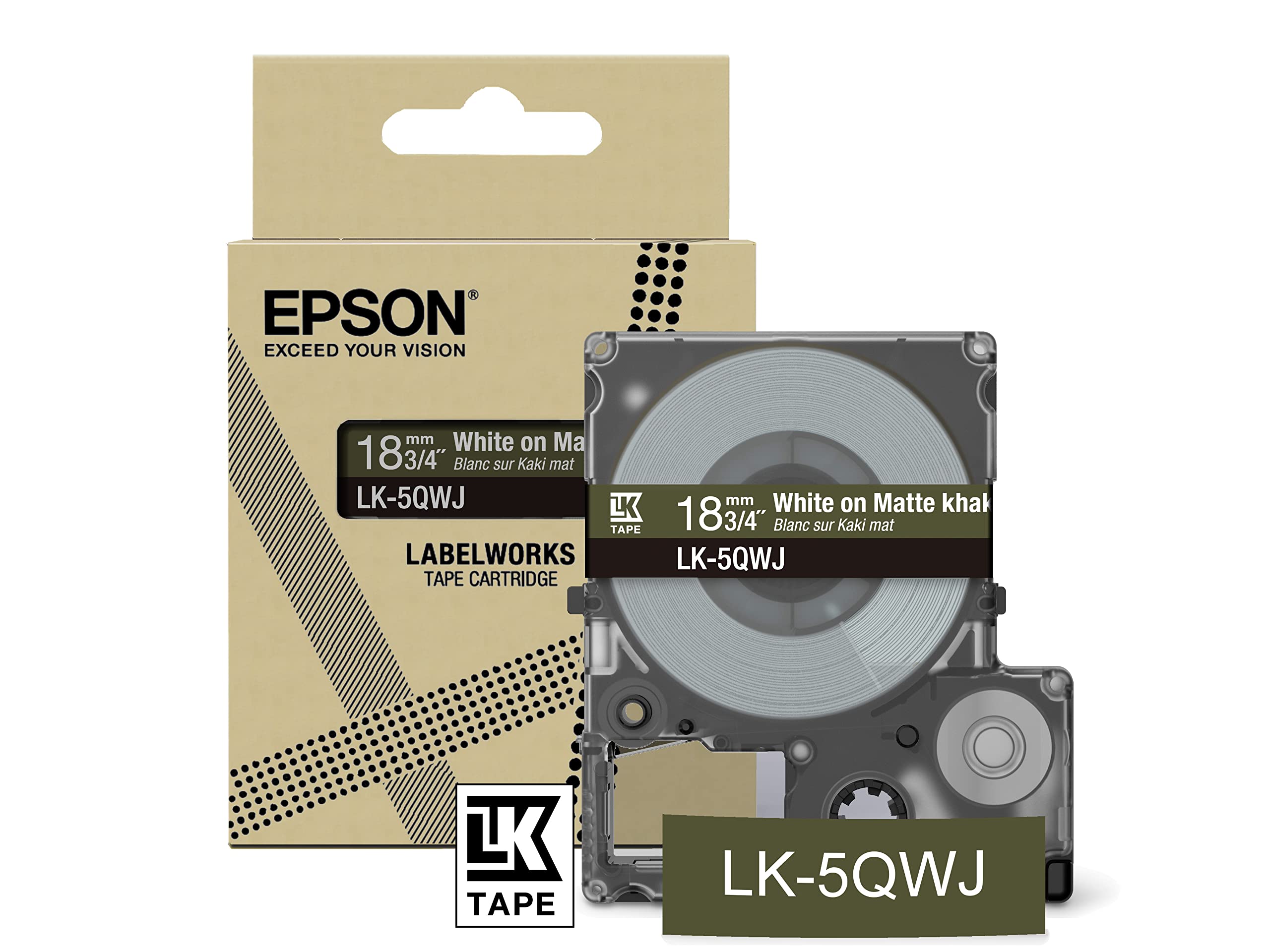 Epson LabelWorks[Matte Khaki/White 18mm LK-5QWJ]tape compatible with LW-C410 and LW-C620