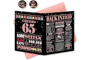 BGTCARDS 65th Birthday Card, 65th Birthday Gifts for Women, 65th Birthday Decorations for Her, Jumbo Birthday Cards for 65 Year Old Mom, Back in 1959 Birthday Card for Wife Friend Sister, Rose Gold