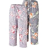 ENJOYNIGHT 2 Pack Women's Capri Pajama Pants Lounge Sleep Bottom with Pockets