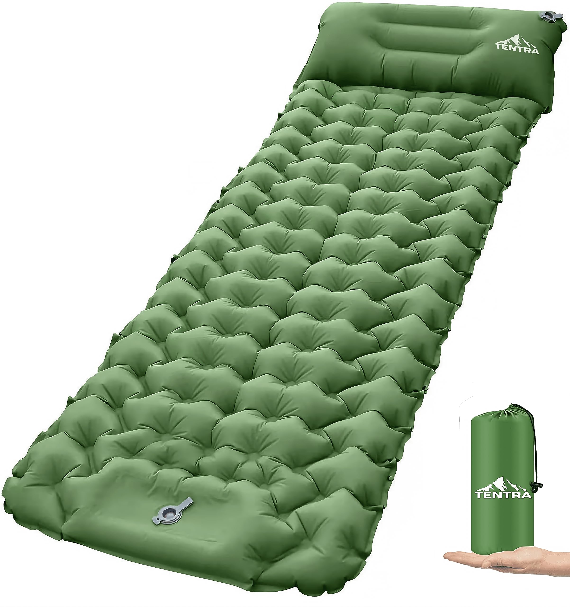 TENTRA Ultralight Inflatable Camping Mat – Extra Thick Waterproof Sleeping Mat For Outdoor Hiking, Backpacking - Camping Air Bed - Camping Mattress With Built In Foot Pump