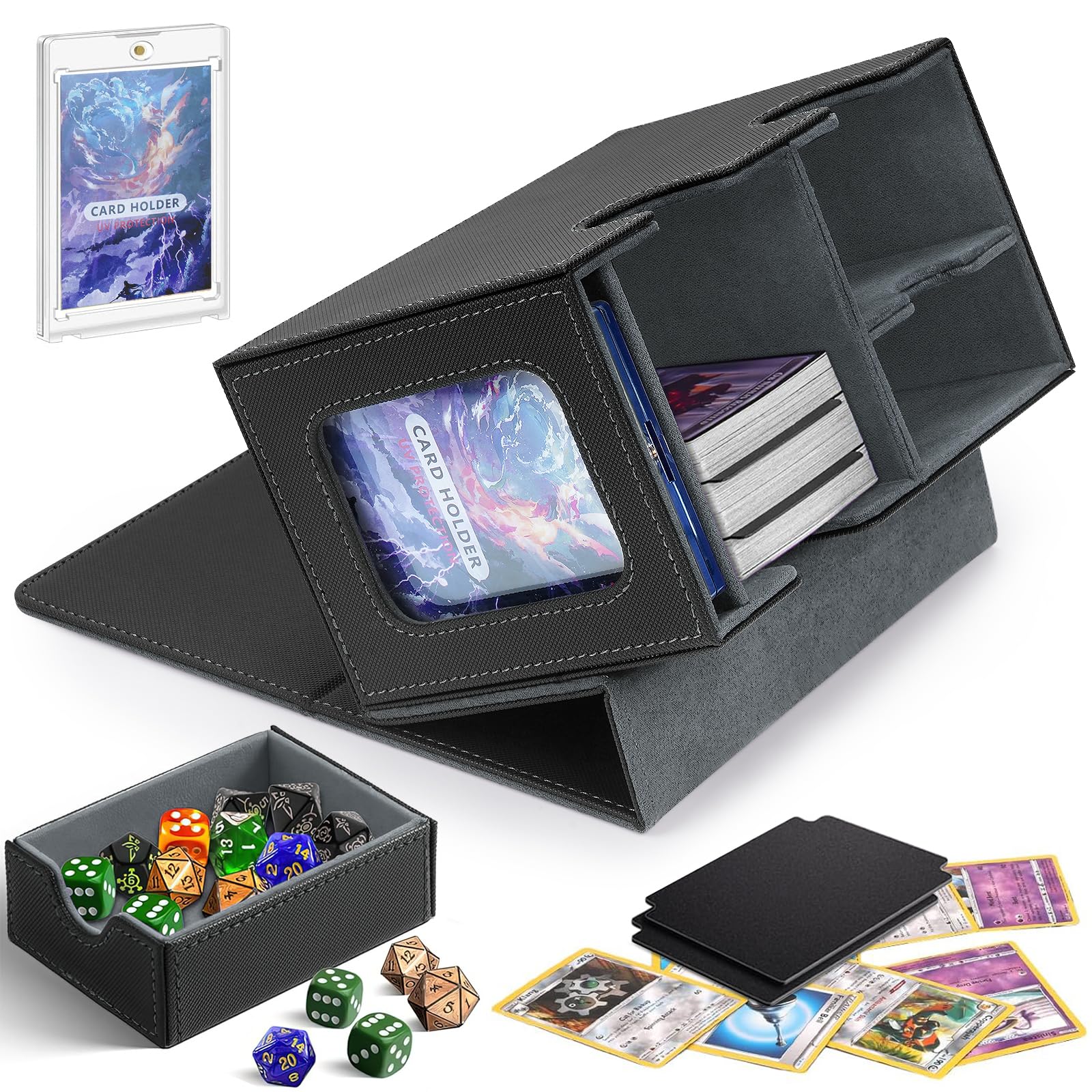 MTG Deck Box for Commander, Card Deck Case Holds 160+ Double-Sleeved Cards with Dice Tray, Magnetic PU Leather Card Storage Box for Magic TCG CCG EDH Cards