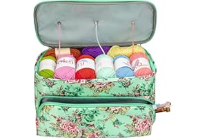 LOOEN Knitting Bag, Yarn Storage Organizer Tote Bag Holder Case Cuboid with Zipper Closure and Pocket for Knitting Needles Crochet Hooks Project Accessories,Easy to Carry