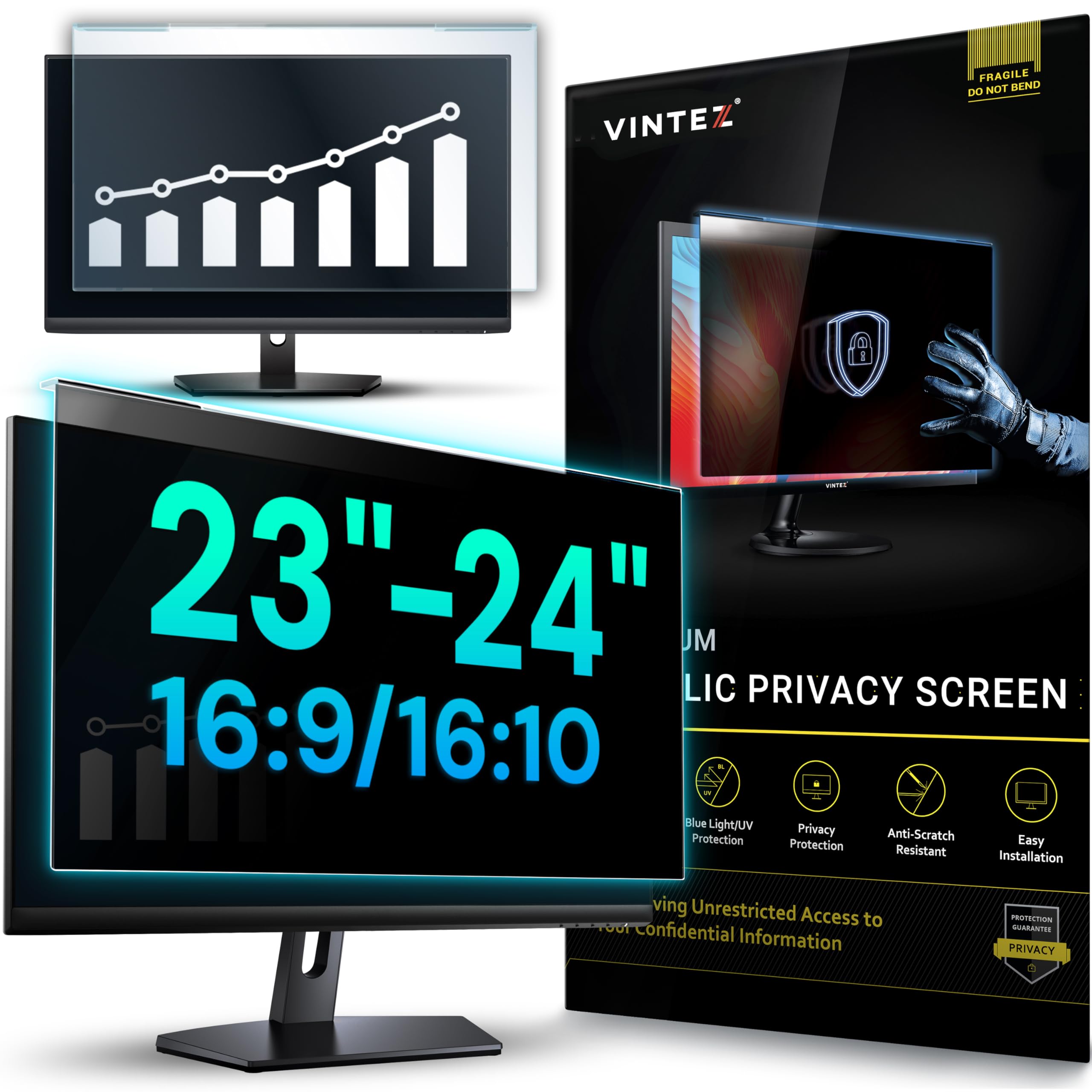 Photo 1 of Universal Acrylic 23, 23.6, 23.8, 24 Inch Computer Privacy Screen Filter for Widescreen Computer Monitors - 21.2" x 13.4" (541 x 342 mm) - Monitor Frame Hanging Type