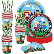 Lot De 4 Nappes Train Chugga Chugga - 130x220cm, Thème Transport Pour Anniversaire Enfant
