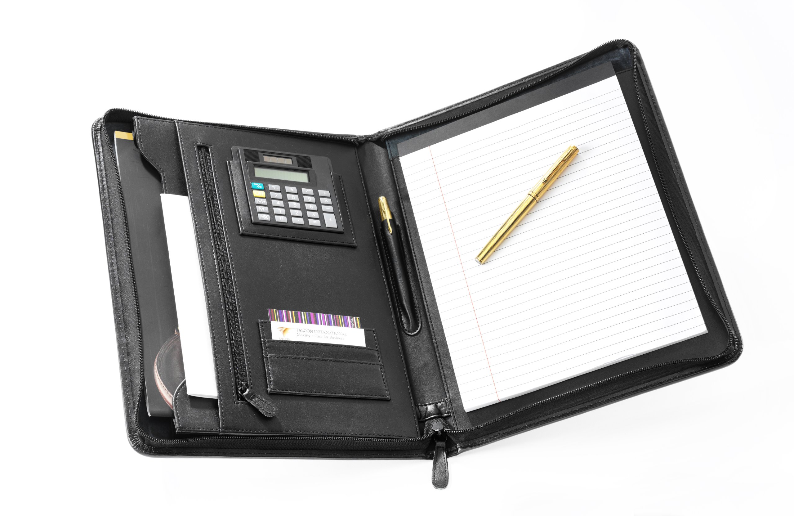 Falcon FI6512 Leather A4 Zip Conference Folder with Calculator