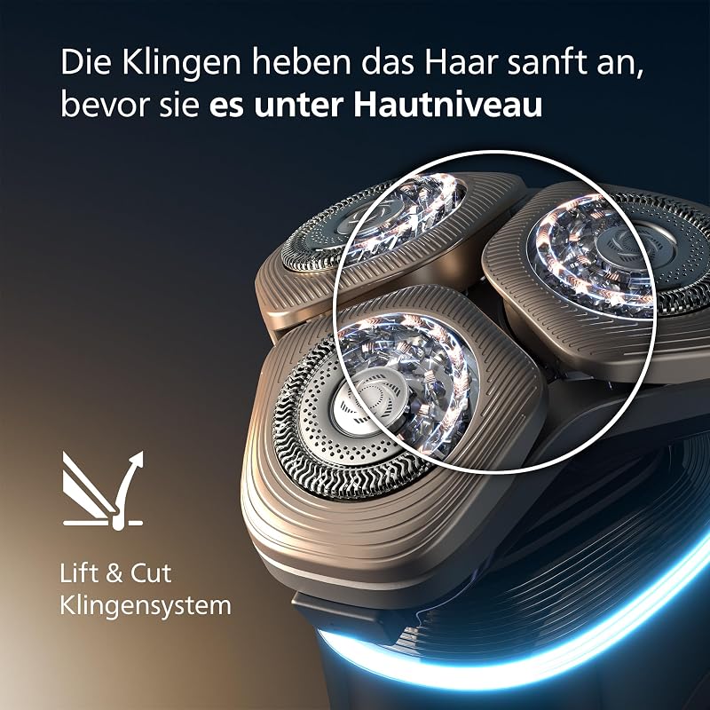 elektrischer Rasierer i9000 Prestige Ultra für Herren, Nass- und Trockenrasur, schwarz, Druck- und Bewegungssensor, Trimmeraufsatz, Reinigungsstation, Ladestation und Reiseetui (XP9405/31)
