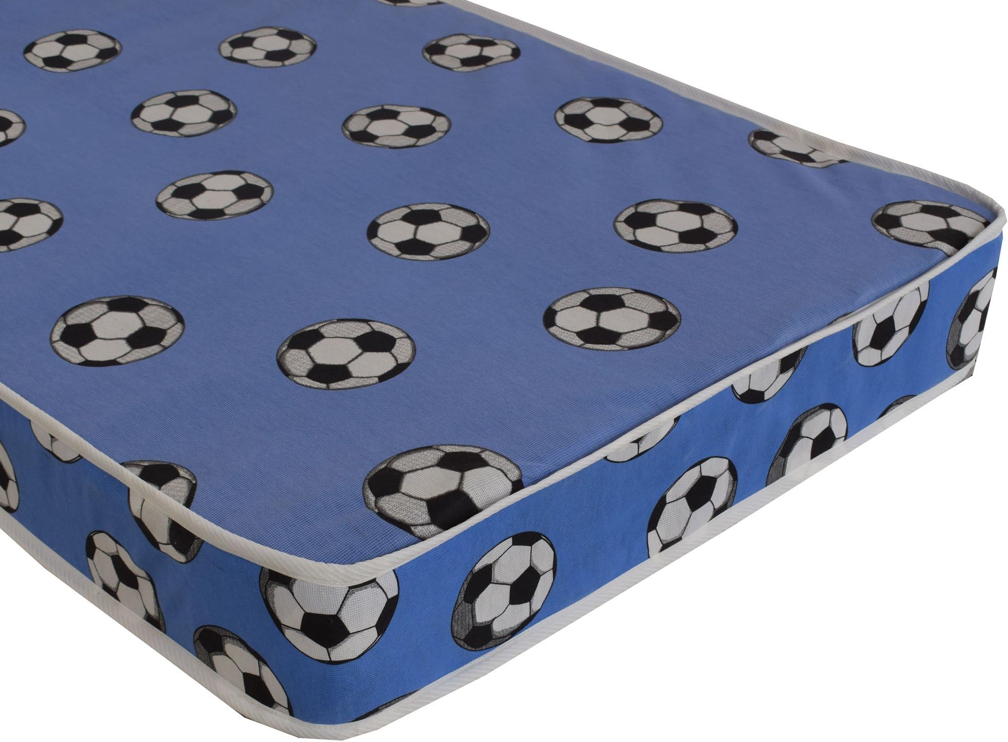 The eXtreme Comfort Quality Budget Spring Mattress 6" Deep Ideal Comfy Kids Budget Mattress, Bunk Bed Mattress (Shorty Small Single 75cm by 175cm, Blue Football)