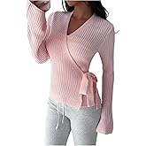 MakeMeChic Women's Wrap V Neck Cardigan Tie Side Long Sleeve Knitted Sweater