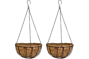 Kingbuy 8" Metal Hanging Plant Baskets with Coconut Liner (2 Pack) - Farmhouse Wire Planters Flower Pots for Plants Ferns Indoor Outdoor Balcony Patio Garden Decoration
