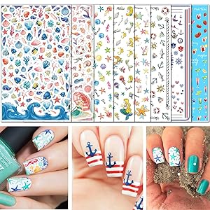 TailaiMei Summer Nail Decals Stickers, 1500+ Pcs Self-Adhesive Tips DIY Nail Art Design Stencil (8 Large Sheets)