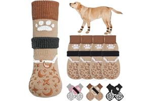 BEAUTYZOO Dog Socks to Prevent Licking Paws for Medium Dogs, Dog Socks for Hardwood Floors Anti Slip, Reflective Dog Snow Socks Winter Boots, Dog Shoes for Senior Dogs Cold Weather Outdoor, Khaki M