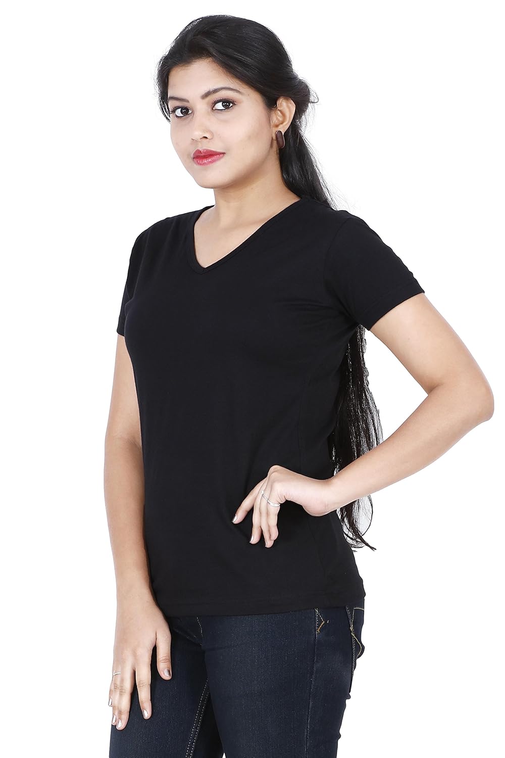 fleximaa women's cotton plain v-neck t-shirts (pack of 3)