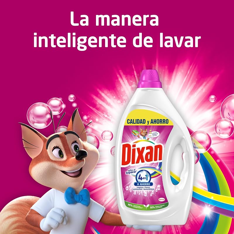 Gel Adiós al Separar Total 4+1, Detergente Líquido para Lavadora 55 Lavados, jabón líquido para la ropa de color, limpieza, luminosidad, frescor y sostenibilidad