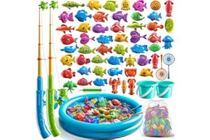 NIPLOOOW Pool Fishing Toys Games, Water Table Bathtub Toy with Inflatable Pool Pole Rod Net Plastic Floating Fish, Birthday Gifts for Kids Age 3 4 5 6 Year Old,Kids Outdoor Toys