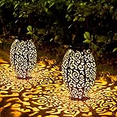 Solar Lanterns Outdoor Waterproof, 2 Pack Solar Garden Lanterns, LED Hanging Lanterns Solar Powered with Handle, Garden Decorative Retro Metal Solar Light for Table Pathway Walkway, Gardening Gifts
