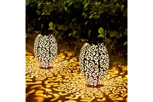 OXYLED Solar Lanterns Outdoor Waterproof, 2 Pack Solar Garden Lanterns, LED Hanging Lanterns Solar Powered with Handle, Garden Decorative Retro Metal Solar Light for Table Pathway Walkway, Gardening Gifts