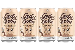 (Pack of 4) Lady Boba 4 Cans. Milk Bubble Tea with Boba Pearls in a Can (10.7oz/can) with Thank You Card. Choose One from Variety of Flavors: Assorted, Classic, Brown Sugar, Taro, Matcha Latte. Ready To Drink Beverage. (Classic)
