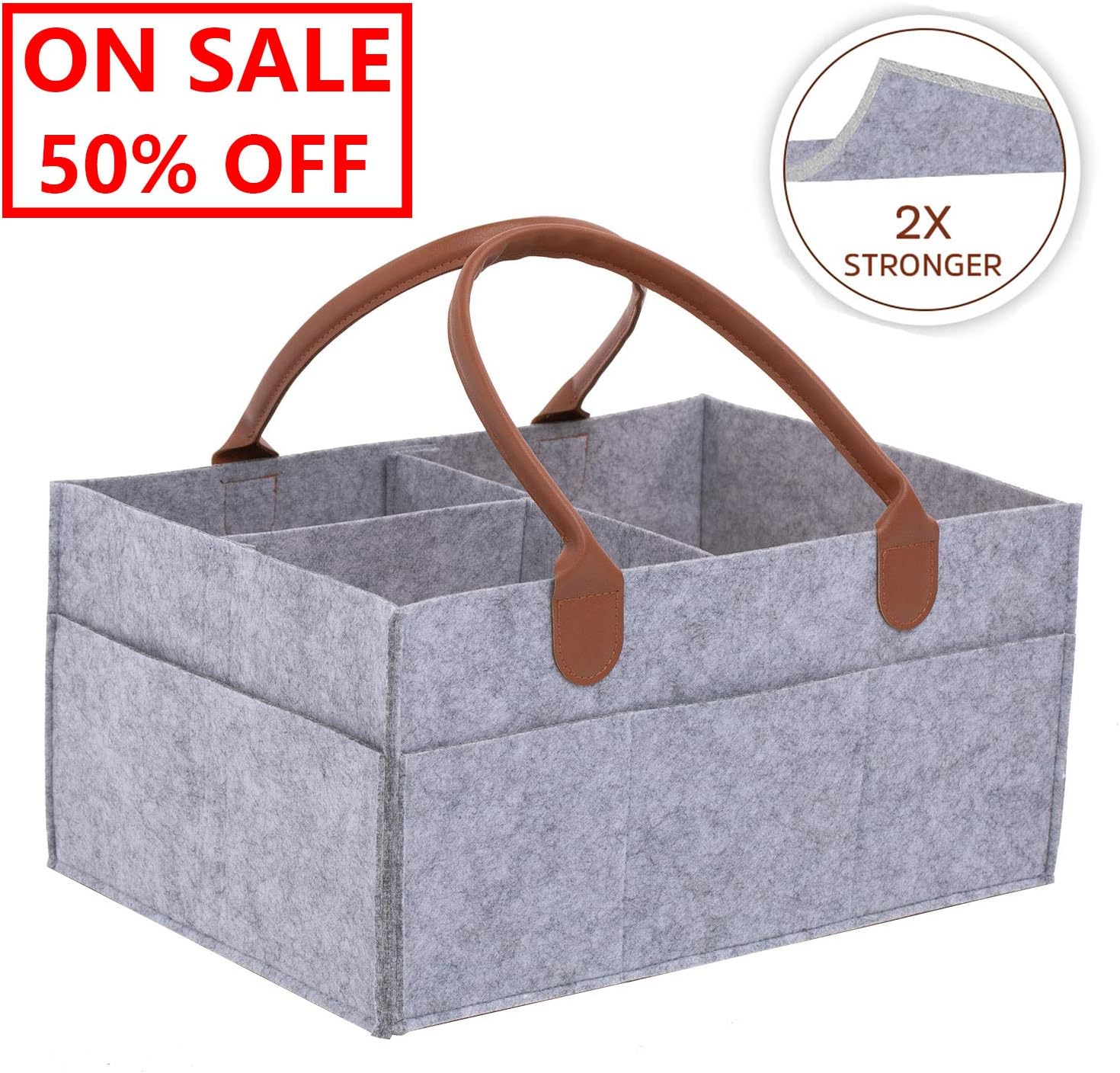 Baby Diaper Caddy Storage Portable Nappy Organiser Grey Felt Nursery Bin Basket with Changeable Compartments