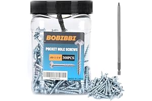 Bobibbi Pocket Hole Screws #8x1-1/4 Zinc, Coarse Thread Wood Screws 300Pcs, Washer Head with Square Drive, 150MM Drive Bit Included