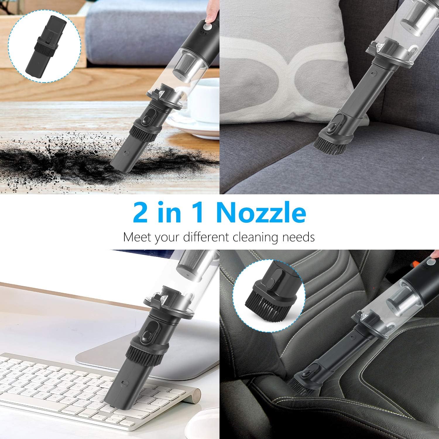 Handheld Vacuum-Hand Vacuum Cordless Rechargeable, Powerful Portable Vacuum with Stainless Steel Filter and One Button Dumping, Dry Vacuum for Home and Car Cleaning, Black, KB-1903 -