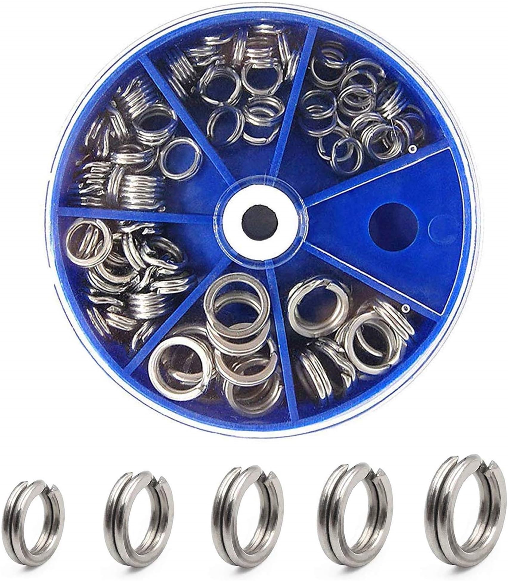 OROOTL 100pcs Fishing Split Rings Kit Stainless Steel Fishing Lures Ring Connector Heavy Duty Wire Ring Loop Round Jump Rings Freshwater Saltwater Terminal Tackle Accessories 4.5mm 5mm 6mm 7.5mm 8mm
