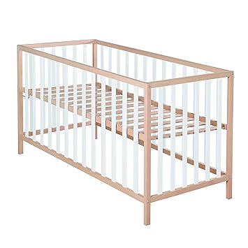 roba Kinderbett 'Cosi', 60x120 cm, Babybett Bio Buche Massivholz natur/weiß, Gitterbett 3-fach höhenverstellbar