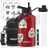 64oz Insulated Water Bottle (Cold for 48 Hrs),BPA Free&Leak Proof,Half Gallon Stainless Steel Water Flask,Water Jug with Straw Spout Lids for Gym,Hiking,Camping,Red