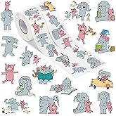 Feuid Gniea 1000Pcs Elephant Pig Stickers in 2 Rolls 100th Day of School Animals Stickers for Kids Cute Cartoon Vinyl Waterproof Decor Decals for Classroom Reward Water Bottle Laptop Notebook Luggage