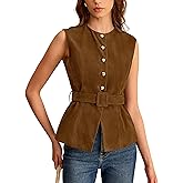 UANEO Suede Vest for Women 2026 Sleeveless Tops Casual Business Button Fashion Waistcoat with Belt