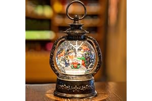 QUALDOUT Christmas Snow Globe Lantern Water Glittering Snowman with Music, USB Lined/Battery Operated Lighted Lantern for Christmas Festival Decoration Gifts