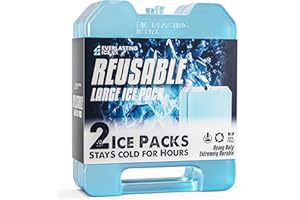 Everlasting Ice RX Large Reusable Ice Packs for Cooler with Handle (4 Pack) Long Lasting Coolness, BPA Free, Freezer Packs for Extended Cooling | Cooler Ice Packs for Camping, Fishing, Hiking, Beach