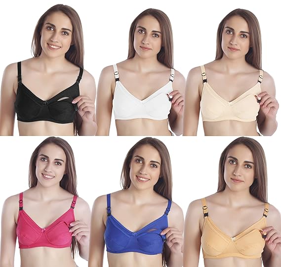 Seamed Breastfeeding Nursing Maternity Bra for Women's Combo (Multicolor, Pack of 6)
