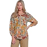 TRU LUXE Printed Button Front with Blanket Stitch Trim, Multi, XL