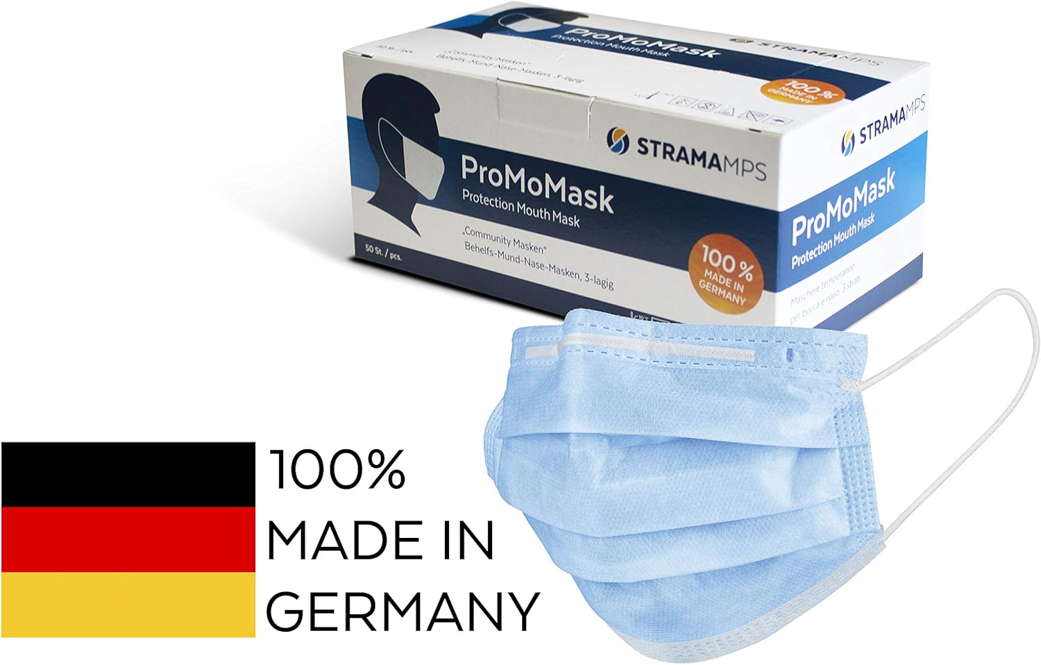 ProMoMask Pack of 50 Disposable Face Masks 3Ply PP Fleece Disposable Community Masks 100
