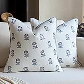 FIOUOVO Embroidered Floral Pillow Covers 18x 18 Set of 2 Cotton Farmhouse Throw Pillow Covers with Piping Edge Decorative Cushion Covers for Sofa Couch Bedroom Living Room, Azure Grey