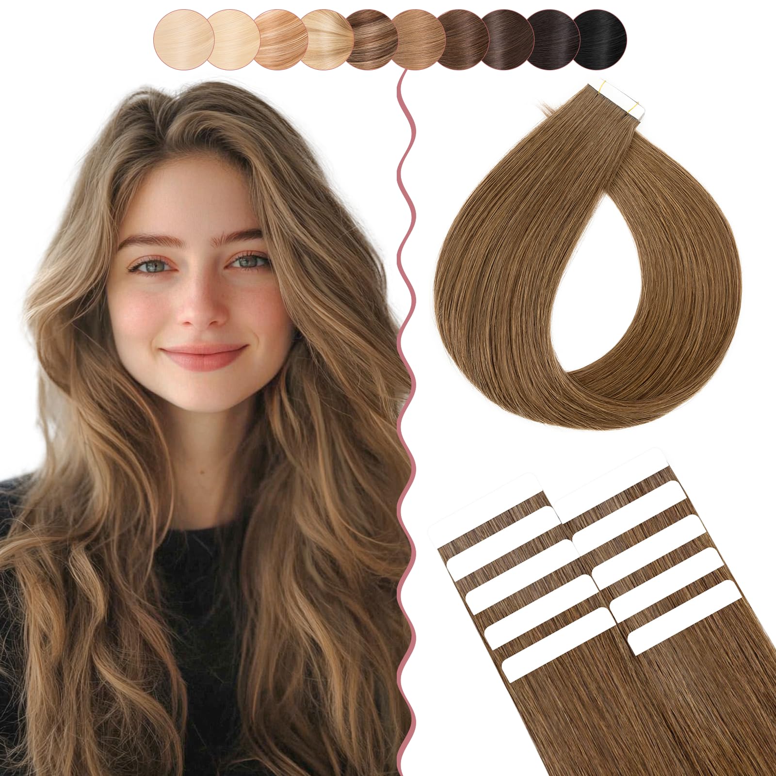 12 Inch SEGO 10 PCS Tape Hair Extensions Real Human Hair Thin Type [#4 Medium Brown] Seamless Skin Weft Remy Hair Extension (10g) — image 1