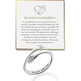 To My Daughter Hug Ring by Hope Rings – Inspirational 304 Stainless Steel Jewelry with “Always With You” Message – Adjustable Ring for Women – Tarnish Free Jewelry Gift for Her – Birthday Gift for Her