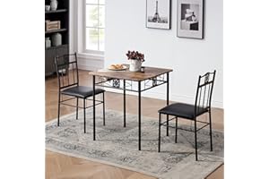 VECELO 3-Piece Kitchen Dining Room Table Set for Small Spaces, PU Padded Chairs, Retro Brown