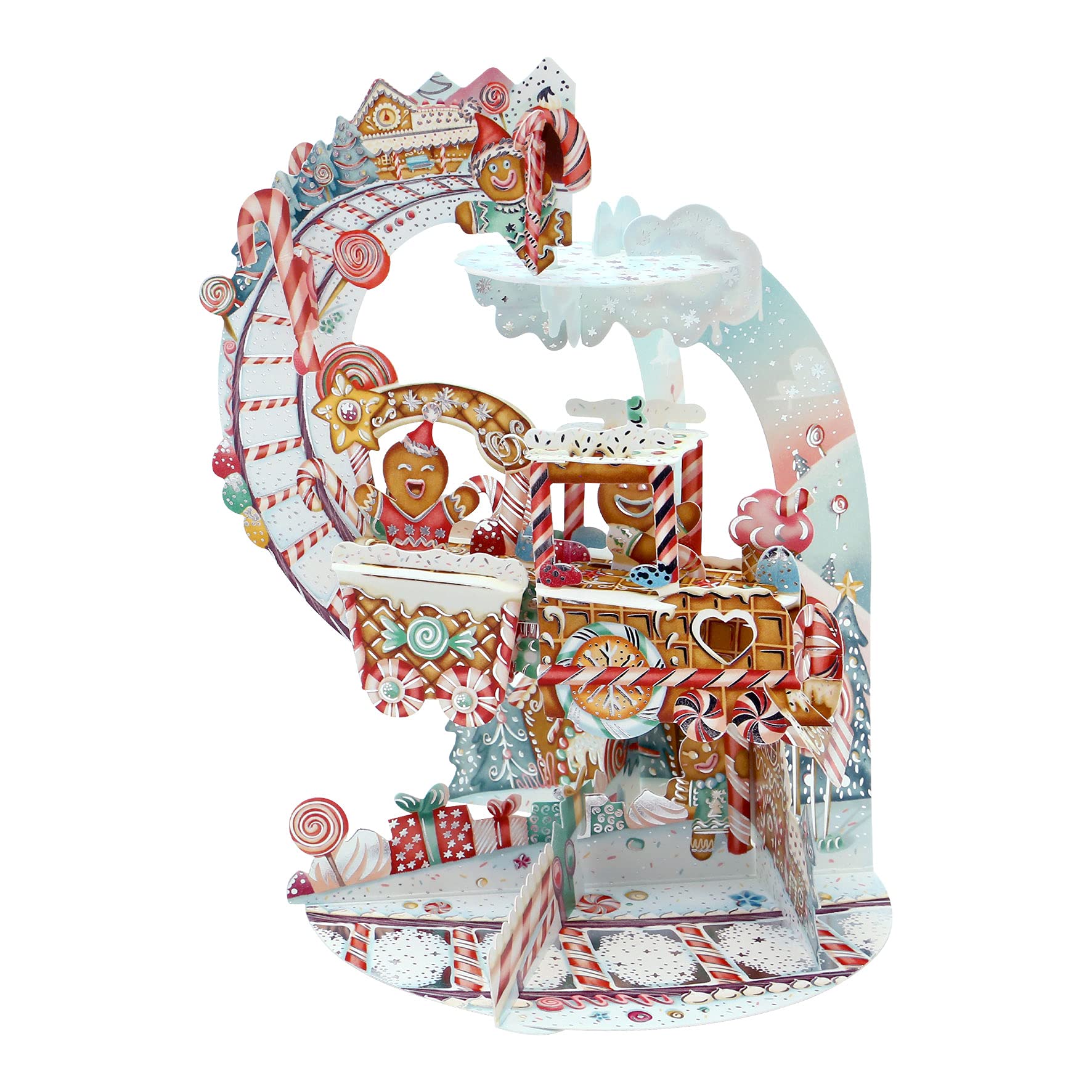 SANTORO Pendulum, Christmas 3D Pop Up Greeting Card - Gingerbread Train - For Her, For Kids, For Family, Christmas