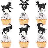 Ercadio 24Pcs Goat Cupcake Toppers Black Glitter Sheep Cupcake Picks Animal Goat Cake Decorations for Baby Shower Kids Birthday Animal Theme Party Decorations Supplies