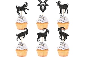 Ercadio 24Pcs Goat Cupcake Toppers Black Glitter Sheep Cupcake Picks Animal Goat Cake Decorations for Baby Shower Kids Birthday Animal Theme Party Decorations Supplies