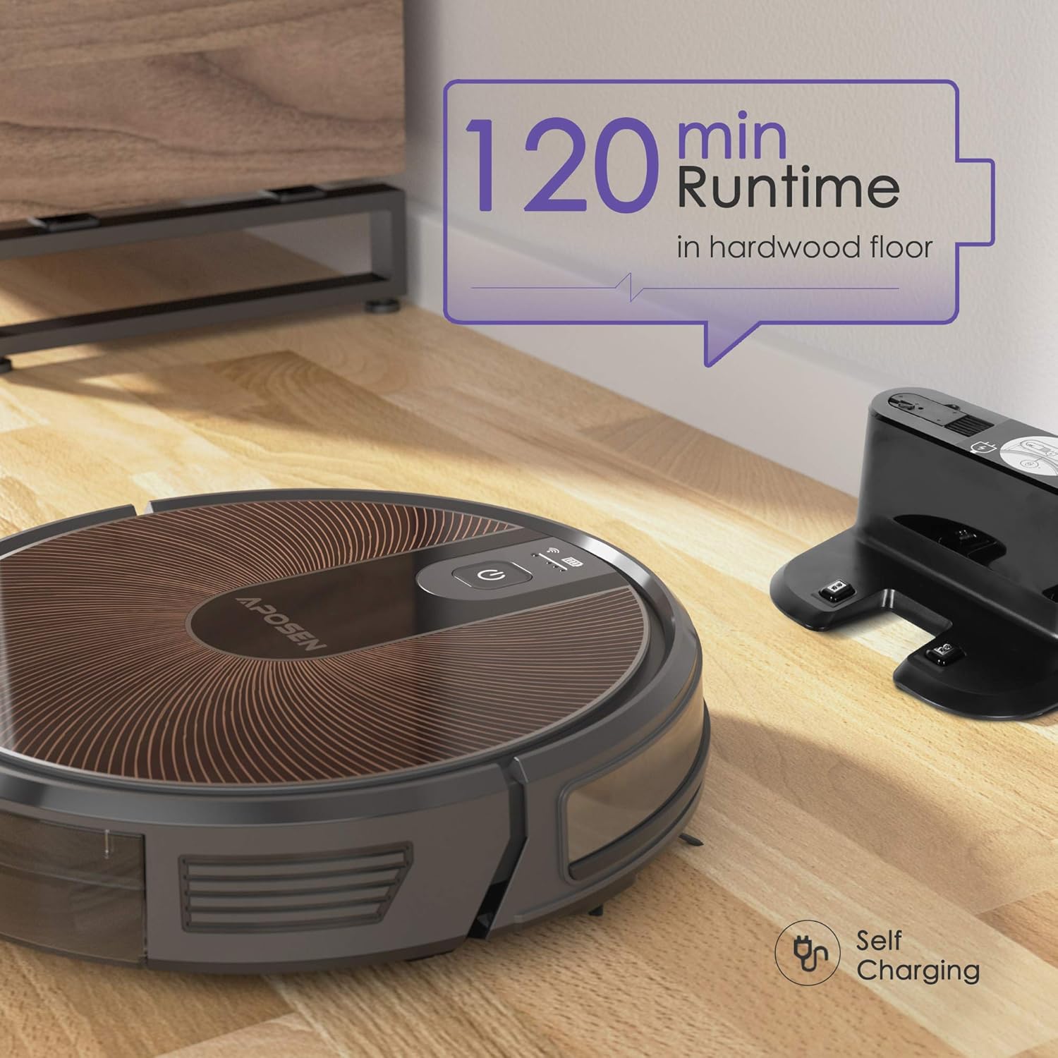 APOSEN Robot Vacuum, Smart WiFi Mapping Robot Vacuum Cleaner, 2200Pa Strong Suction But Quiet Robotic Vacuum Cleaner with Self Charging, Ideal for Pet Hair, Carpet, Hard Floor -